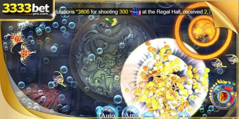A high-definition display showing the vibrant underwater shooting arena